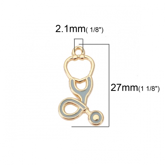 Bild von Zinklegierung Charms Stethoskop Vergoldet Hellblau Emaille 27mm x 15mm, 10 Stück