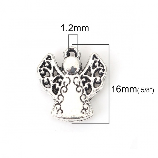 Picture of Zinc Based Alloy Charms Angel Antique Silver 16mm( 5/8") x 15mm( 5/8"), 50 PCs