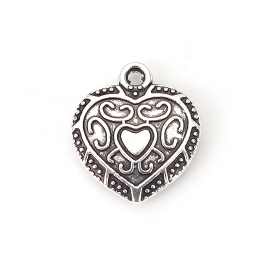 Picture of Zinc Based Alloy Charms Heart Antique Silver 16mm( 5/8") x 14mm( 4/8"), 50 PCs