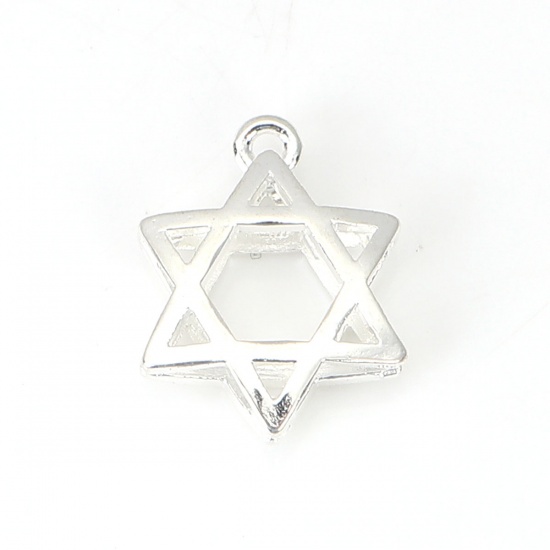 Picture of Zinc Based Alloy Religious Jewelry Star Of David Charms Silver Plated 23mm( 7/8") x 17mm( 5/8"), 10 PCs
