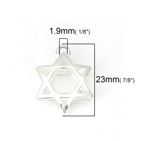 Picture of Zinc Based Alloy Religious Jewelry Star Of David Charms Silver Plated 23mm( 7/8") x 17mm( 5/8"), 10 PCs