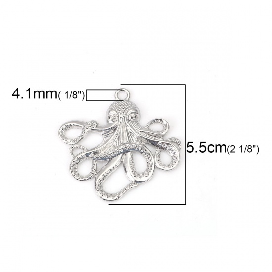 Picture of Zinc Based Alloy Ocean Jewelry Pendants Octopus Silver Tone 57mm x 55mm, 80 PCs