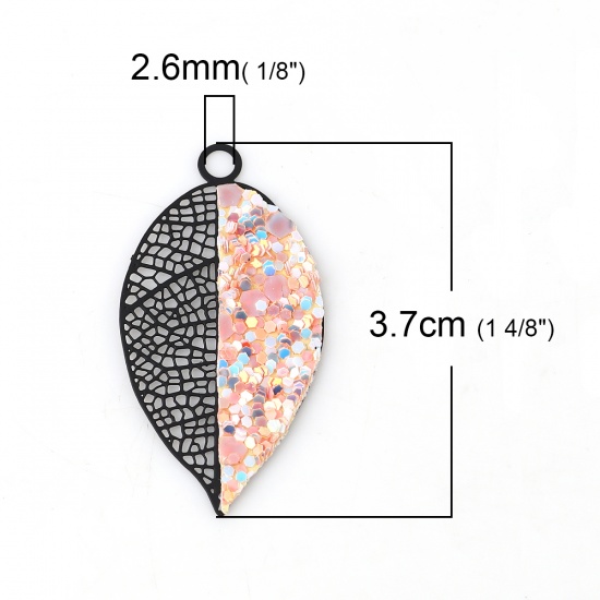 Image de Pendentifs en Laiton Feuille Noir Orange Clair Estampe en Filigrane 37mm x 19mm, 2 Paires