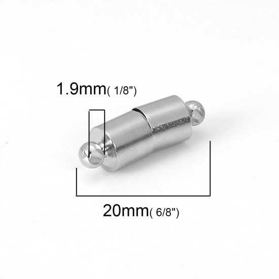 Immagine di Lega di Zinco Chiusura Magnetica Cilindrico Tono Argento 20mm x 6mm, 5 Seri