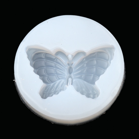 Picture of Silicone Resin Mold For Jewelry Making Round White Butterfly 5.9cm(2 3/8") Dia., 1 Piece