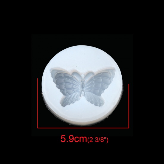 Picture of Silicone Resin Mold For Jewelry Making Round White Butterfly 5.9cm(2 3/8") Dia., 1 Piece