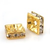 Picture of Copper Spacer Beads Square Gold Plated Clear Rhinestone About 8mm( 3/8") x 8mm( 3/8"), Hole: Approx 1.7mm, 50 PCs