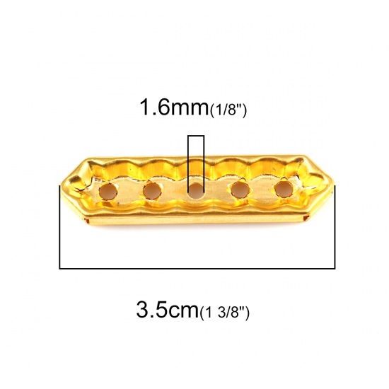 Picture of Iron Based Alloy Spacer Beads Rectangle Gold Plated Clear Rhinestone 35mm x 9mm, Hole: Approx 1.6mm, 30 PCs