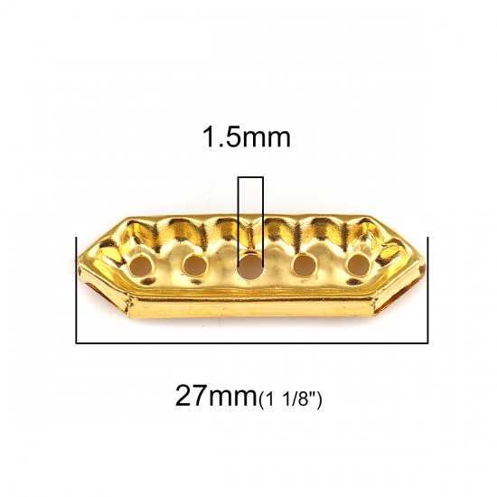 Picture of Iron Based Alloy Spacer Beads Rectangle Gold Plated Clear Rhinestone 27mm x 8mm, Hole: Approx 1.5mm, 30 PCs