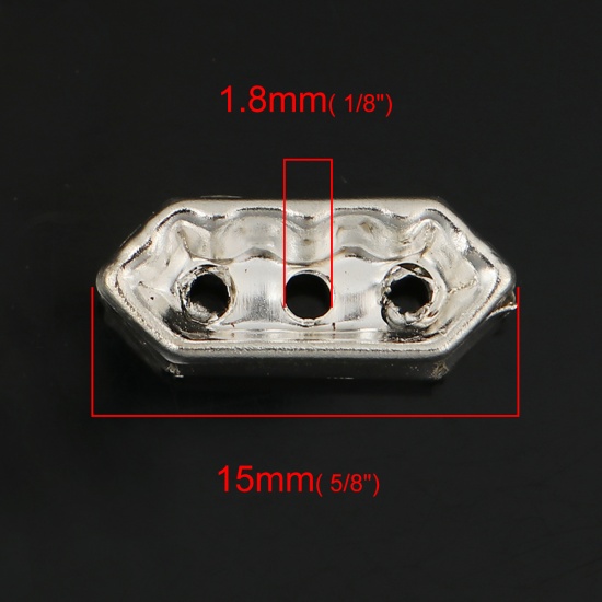 Bild von Eisenlegierung Zwischenperlen Spacer Perlen Rechteck Versilbert Transparent Strass 15mm x 6mm, Loch:ca. 1.8mm, 50 Stück