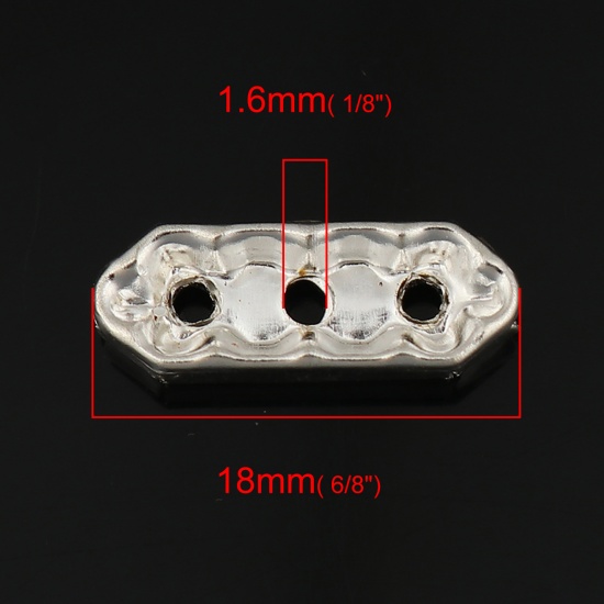 Picture of Iron Based Alloy Spacer Beads Rectangle Silver Plated Clear Rhinestone 18mm x 7mm, Hole: Approx 1.6mm, 50 PCs