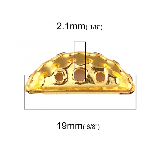 Picture of Iron Based Alloy Spacer Beads Half Round Gold Plated Clear Rhinestone 19mm x 7mm, Hole: Approx 2.1mm 1.3mm, 50 PCs