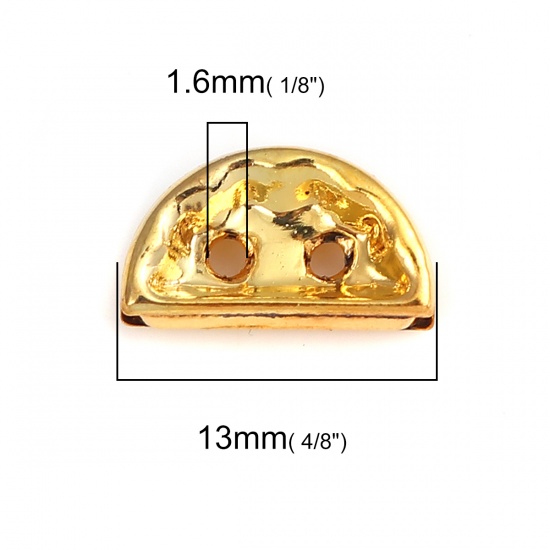 Picture of Iron Based Alloy Spacer Beads Half Round Gold Plated Clear Rhinestone 13mm x 7mm, Hole: Approx 1.6mm, 50 PCs