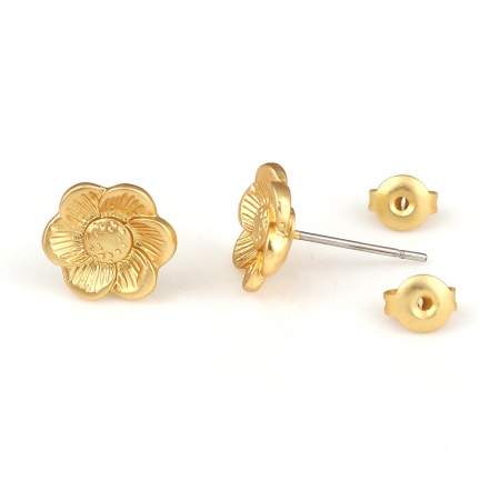 Lega di Zinco Orecchini a Perno Tappi di Orecchini Fiore Oro Opaco 10mm x 10mm, Diametro Filo: (21 misura), 6 Pz