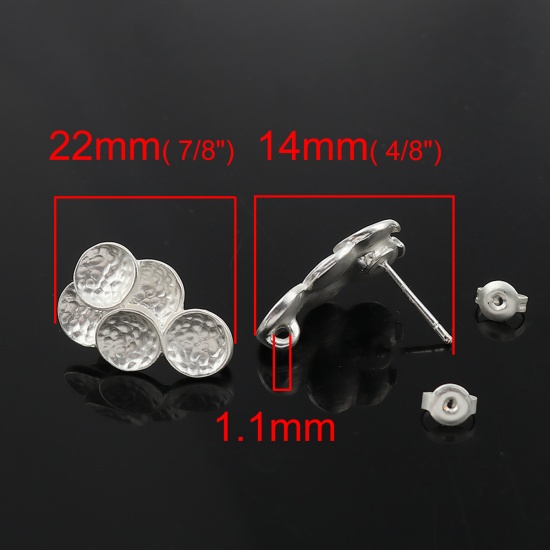 Picture of Zinc Based Alloy Ear Post Stud Earrings Findings Grape Fruit Matt Silver W/ Loop 20mm x 13mm, Post/ Wire Size: (21 gauge), 4 PCs