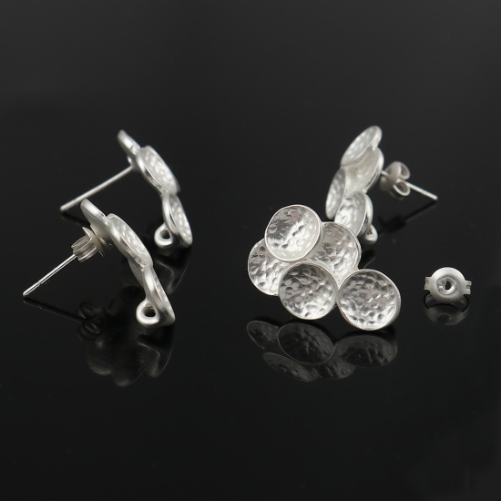 Picture of Zinc Based Alloy Ear Post Stud Earrings Findings Grape Fruit Matt Silver W/ Loop 20mm x 13mm, Post/ Wire Size: (21 gauge), 4 PCs