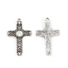 Immagine di Lega di Zinco Charm Ciondoli Croce Argento Antico Cuore Basi per Cabochon (Adatto 6mm) 33mm x 21mm, 20 Pz