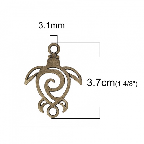 Immagine di Lega di Zinco Connettore Accessori Tartaruga di Mare Bronzo Antico 37mm x 28mm, 30 Pz