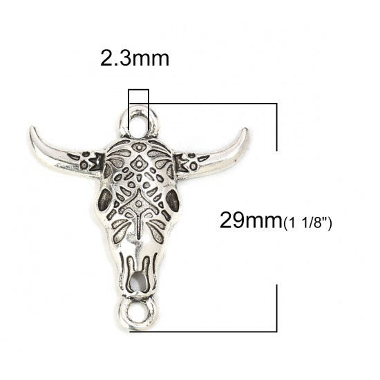 Imagen de Zamak Bohemia Conectores Vaca Plata Antigua (Apta 2.6mm x1.8mm Pointed Back Rhinestone) 29mm x 28mm, 20 Unidades