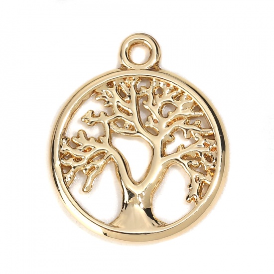 Picture of Zinc Based Alloy Charms Round Gold Plated Tree 19mm( 6/8") x 16mm( 5/8"), 10 PCs