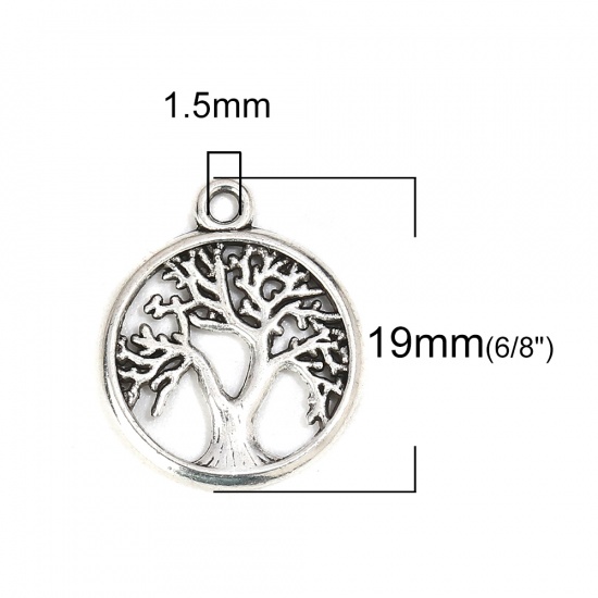 Picture of Zinc Based Alloy Charms Round Antique Silver Tree 19mm( 6/8") x 16mm( 5/8"), 50 PCs