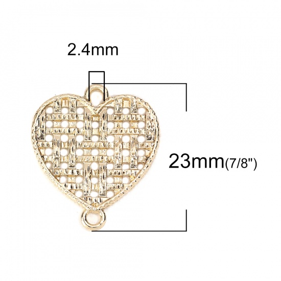 Picture of Zinc Based Alloy Connectors Heart Gold Plated Grid Checker 23mm x 20mm, 10 PCs