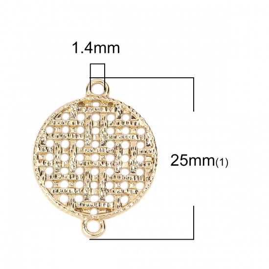 Picture of Zinc Based Alloy Connectors Round Gold Plated Grid Checker 25mm x 19mm, 10 PCs
