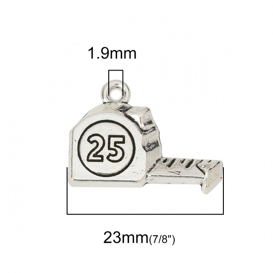 Picture of Zinc Based Alloy Charms Tape Measures Antique Silver Number Message " 25 " 23mm( 7/8") x 17mm( 5/8"), 50 PCs