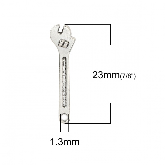 Picture of Zinc Based Alloy Charms Wrench Antique Silver 23mm( 7/8") x 6mm( 2/8"), 50 PCs