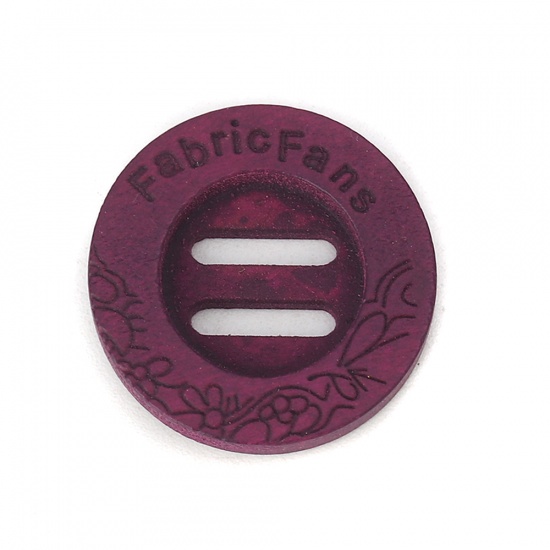 Picture of Wood Sewing Buttons Scrapbooking Two Holes Round Purple Message " FabricFans " 23mm( 7/8") Dia, 20 PCs