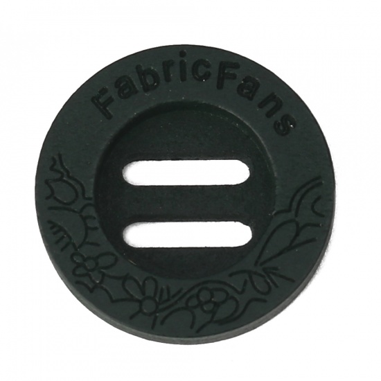 Imagen de Madera Botón de Costura Scrapbooking Dos Agujeros Ronda Verde Oscuro Mensaje " FabricFans " 23mm Dia, 20 Unidades