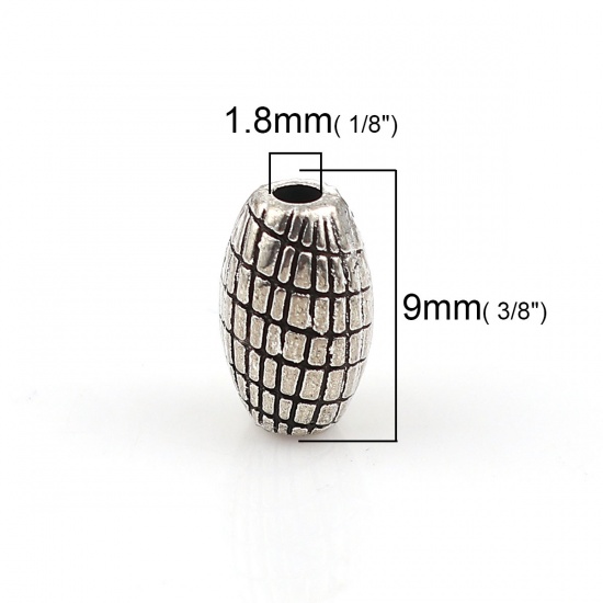 Picture of Zinc Based Alloy Spacer Beads Drum Antique Silver Grid Checker 9mm x 6mm, Hole: Approx 1.8mm, 50 PCs