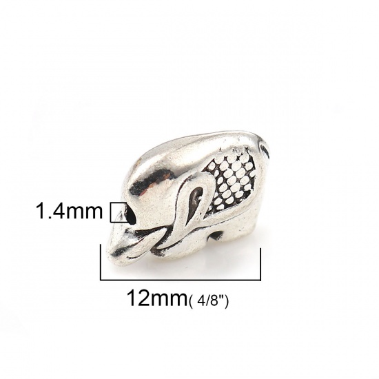 Picture of Zinc Based Alloy Spacer Beads Elephant Animal Antique Silver 12mm x 9mm, Hole: Approx 1.4mm, 50 PCs