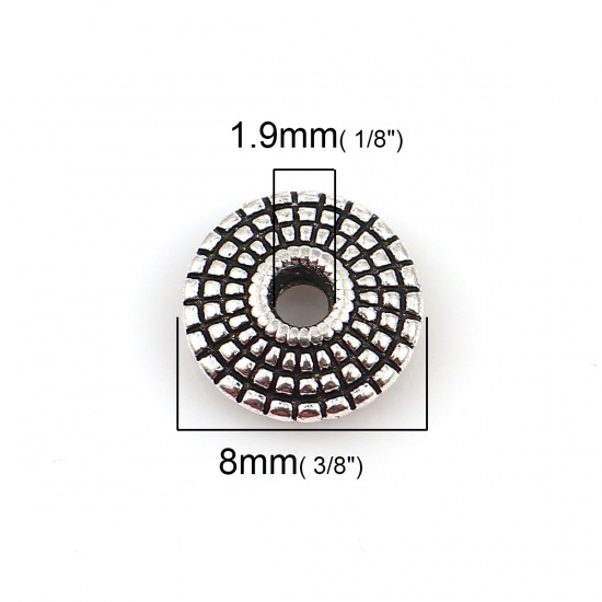 Picture of Zinc Based Alloy Spacer Beads Round Antique Silver Dot About 8mm Dia, Hole: Approx 1.9mm, 100 PCs