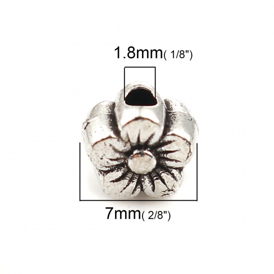 Picture of Zinc Based Alloy Spacer Beads Flower Antique Silver 7mm x 6mm, Hole: Approx 1.8mm, 100 PCs