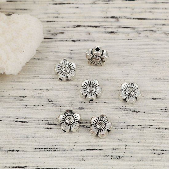 Picture of Zinc Based Alloy Spacer Beads Flower Antique Silver 8mm x 8mm, Hole: Approx 1.5mm, 100 PCs
