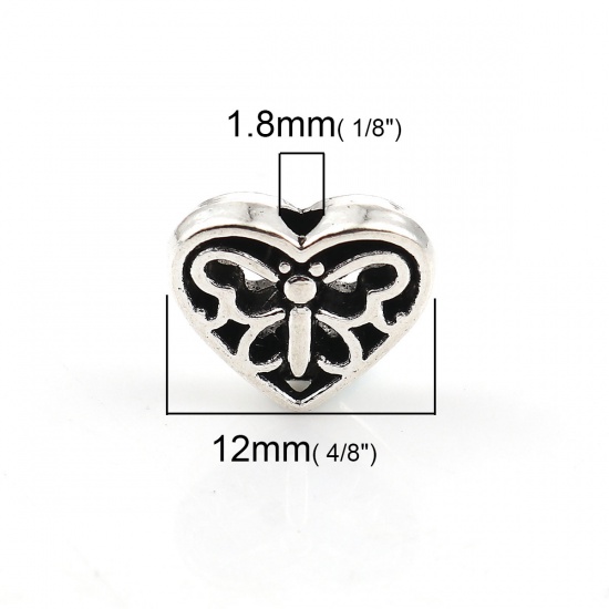 Picture of Zinc Based Alloy Spacer Beads Heart Antique Silver Butterfly 12mm x 10mm, Hole: Approx 1.8mm, 50 PCs