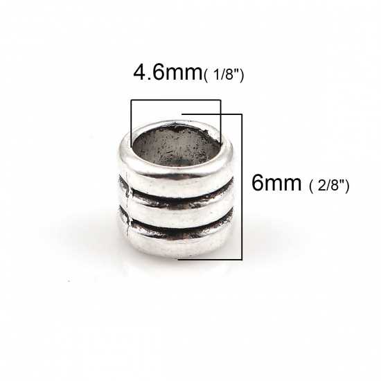 Picture of Zinc Based Alloy Spacer Beads Cylinder Antique Silver Stripe 6mm x 5mm, Hole: Approx 4.6mm, 100 PCs