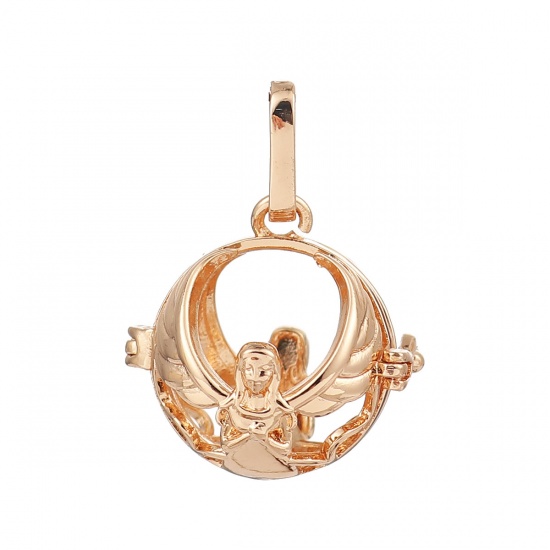 Picture of Copper Pendants Mexican Angel Caller Bola Harmony Ball Wish Box Locket Angel Gold Plated Can Open (Fits 14mm Beads) 31mm(1 2/8") x 24mm(1"), 2 PCs