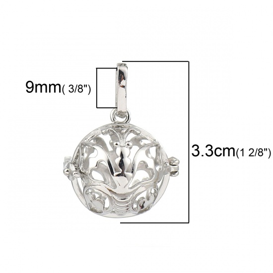Picture of Copper Pendants Mexican Angel Caller Bola Harmony Ball Wish Box Locket Butterfly Silver Tone Can Open (Fits 16mm Beads) 33mm(1 2/8") x 25mm(1"), 2 PCs