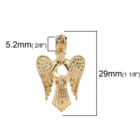 Bild von Kupfer Wunsch Perlenkäfig Schmuck Anhänger Engel Vergoldet Zum Öffnen (Für Perlengröße: 6mm) 29mm x 18mm, 2 Stück
