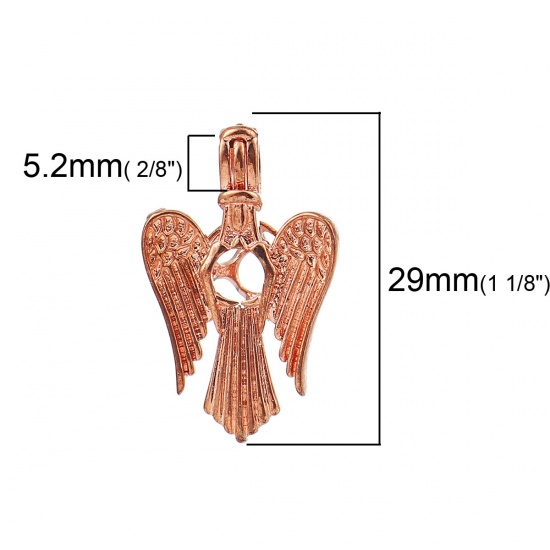 Bild von Kupfer Wunsch Perlenkäfig Schmuck Anhänger Engel Rosegold Zum Öffnen (Für Perlengröße: 6mm) 29mm x 18mm, 2 Stück
