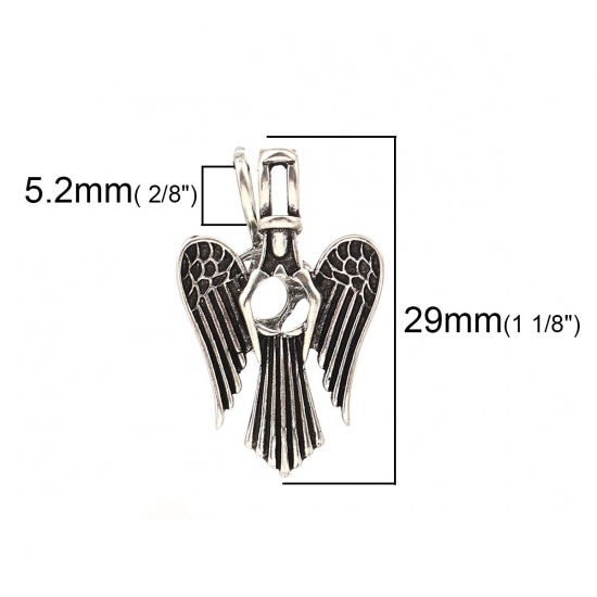 Bild von Kupfer Wunsch Perlenkäfig Schmuck Anhänger Engel Antiksilber Zum Öffnen (Für Perlengröße: 6mm) 29mm x 18mm, 2 Stück