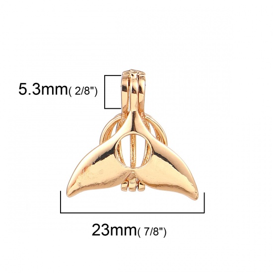 Immagine di Rame Medaglione di Perla Puntale Gioielli Ciondoli Coda di Balena Oro Placcato Possibile Aprire (la Dimensione delle Adatto Perla: 8mm) 23mm x 23mm, 2 Pz