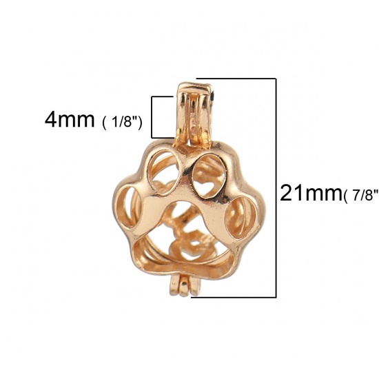 Picture of Copper Wish Pearl Locket Jewelry Pendants Dog's Paw Can Open (Fit Bead Size: 8mm) 21mm( 7/8") x 15mm( 5/8"), 2 PCs