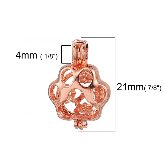 Picture of Copper Wish Pearl Locket Jewelry Pendants Dog's Paw Rose Gold Can Open (Fit Bead Size: 8mm) 21mm( 7/8") x 15mm( 5/8"), 2 PCs