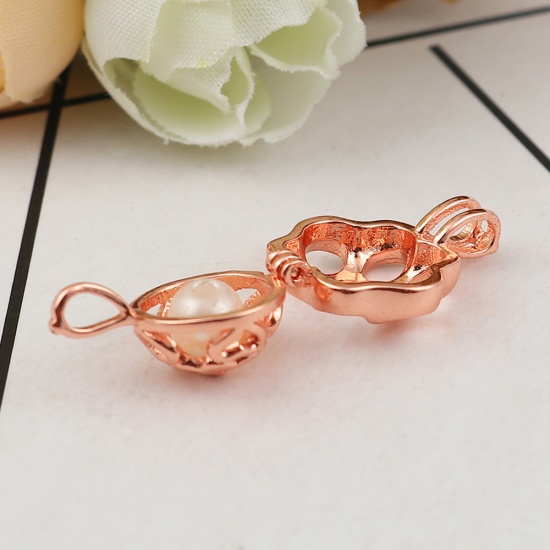 Picture of Copper Wish Pearl Locket Jewelry Pendants Dog's Paw Rose Gold Can Open (Fit Bead Size: 8mm) 21mm( 7/8") x 15mm( 5/8"), 2 PCs