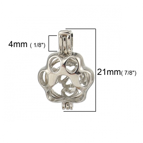 Picture of Copper Wish Pearl Locket Jewelry Pendants Dog's Paw Silver Tone Can Open (Fit Bead Size: 8mm) 21mm( 7/8") x 15mm( 5/8"), 2 PCs