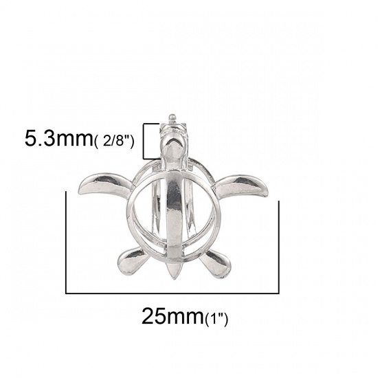 Immagine di Rame Medaglione di Perla Puntale Gioielli Ciondoli Tartaruga di Mare Tono Argento Possibile Aprire (la Dimensione delle Adatto Perla: 8mm) 25mm x 22mm, 2 Pz