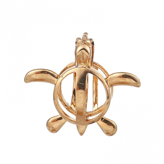 Imagen de Cobre Locket de Perlas Colgantes Tortuga Marina Chapado en Oro Puede Abrir (Apta Cuenta: 8mm) 25mm x 22mm, 2 Unidades